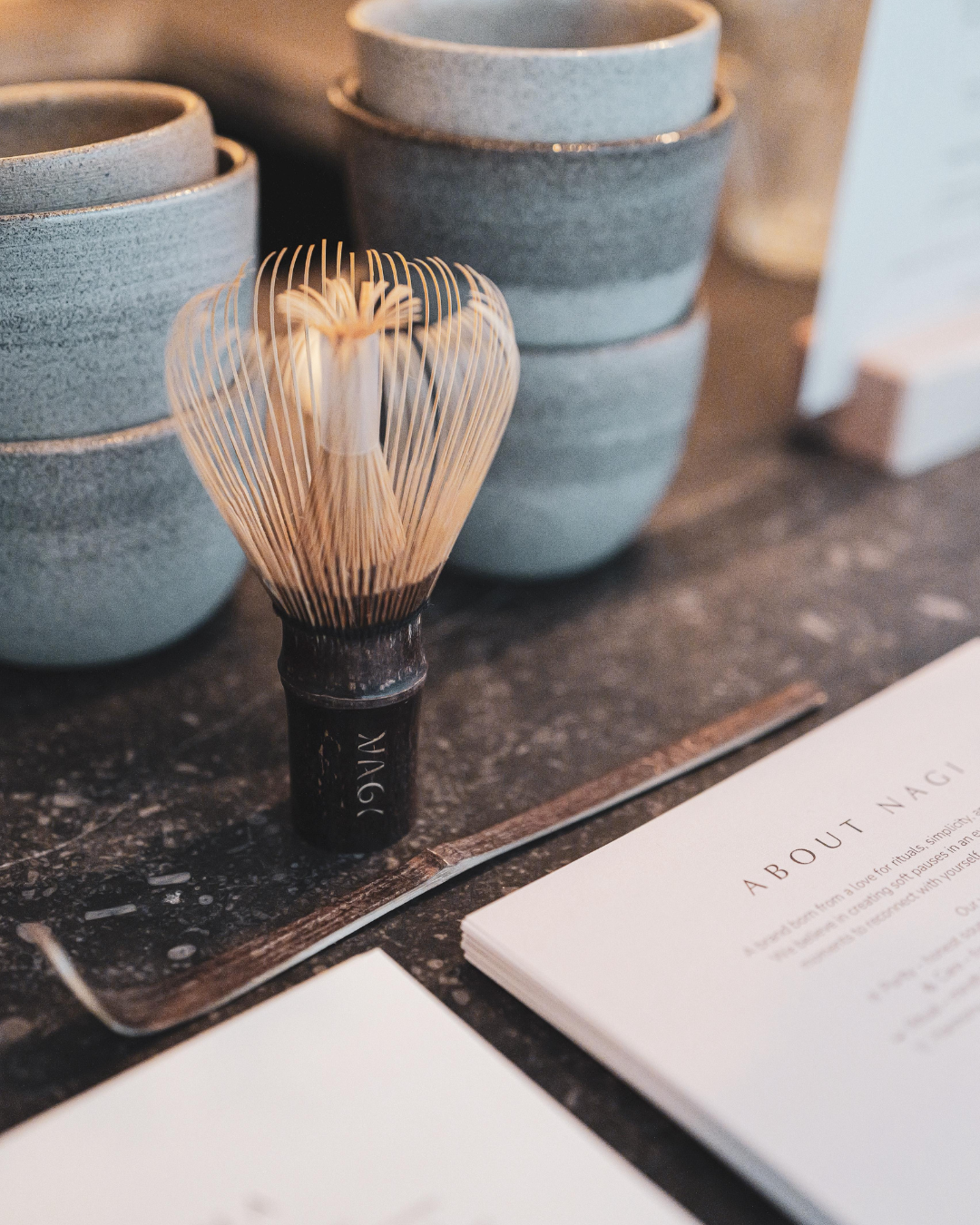 Handmade zhen whisk, from sustainable dark bamboo.
 Delicate, ceremonial, for soft foam & sacred pauses.